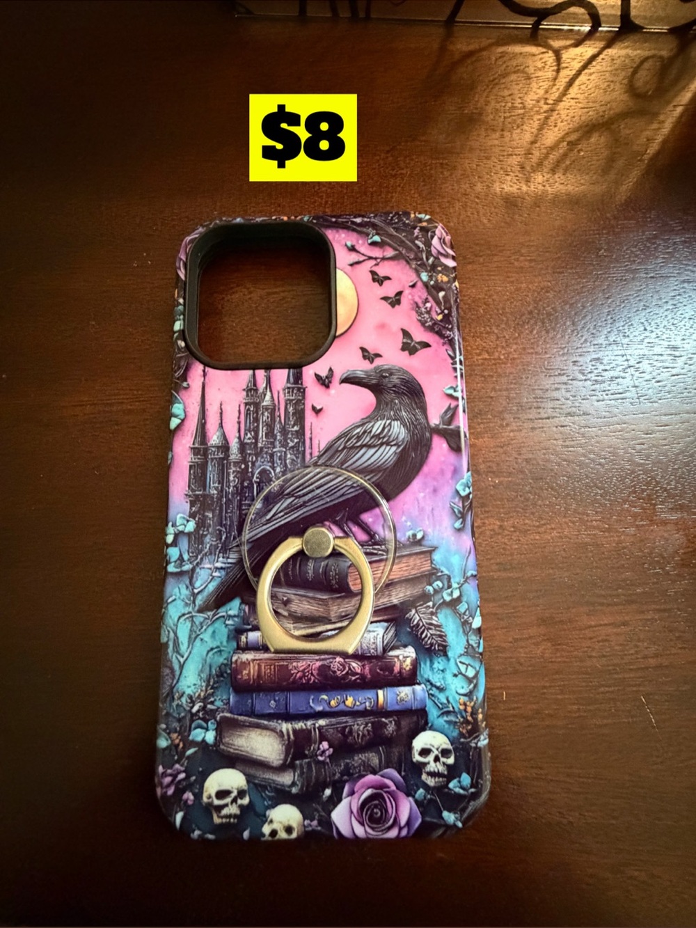 14 pro max Pink Raven Gothic iPhone Case with Ring Holder